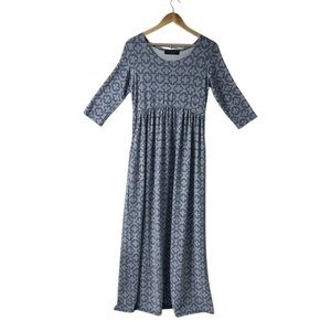 Love Kuza Maxi Dress Women’s Sz M Flowers Floral Design Blue Gray with Pockets